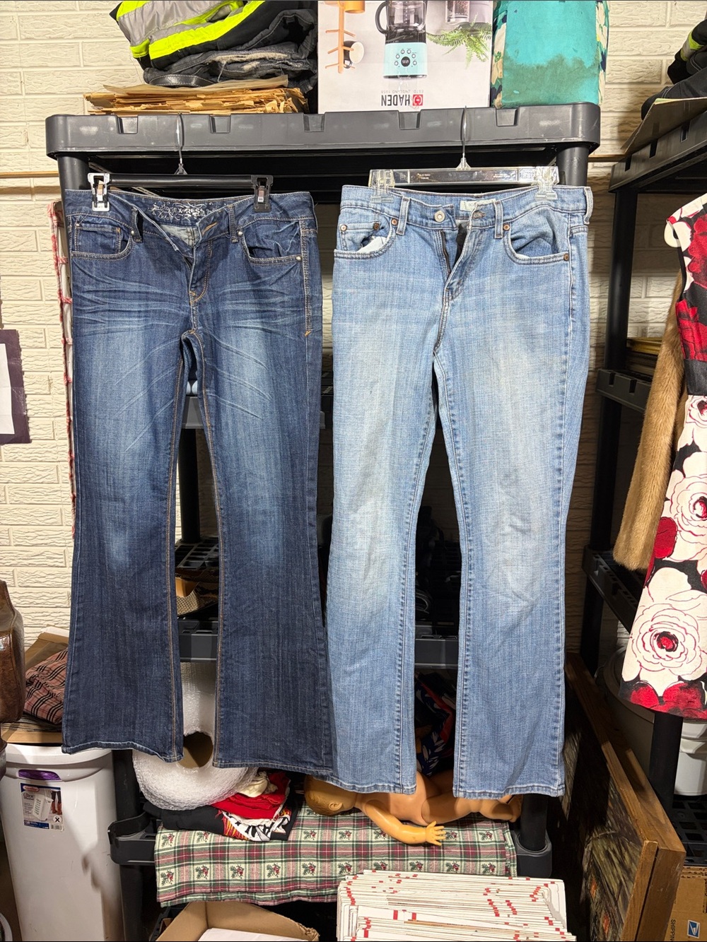 Women's Flare Jeans in Dark Blue and Light Blue Washes